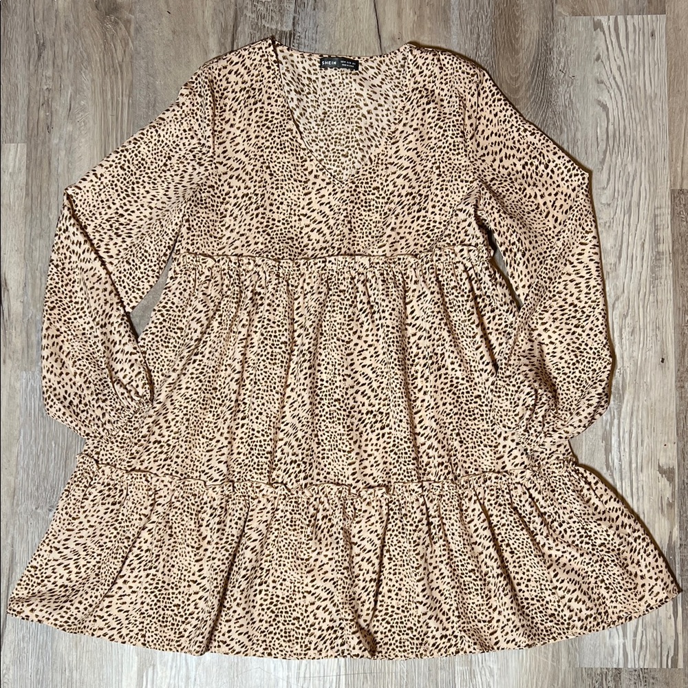 SHEIN Tan Leopard Print Midi Dress Size M New Condition